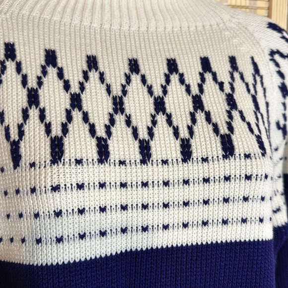 JC Penney Vintage 1970s Blue White Striped Mock Turtleneck Knit Sweater Medium - Picture 8 of 16